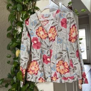 Hot Cotton Marc Ware Linen Ruffle Button Cardigan Top XL Cottagecore